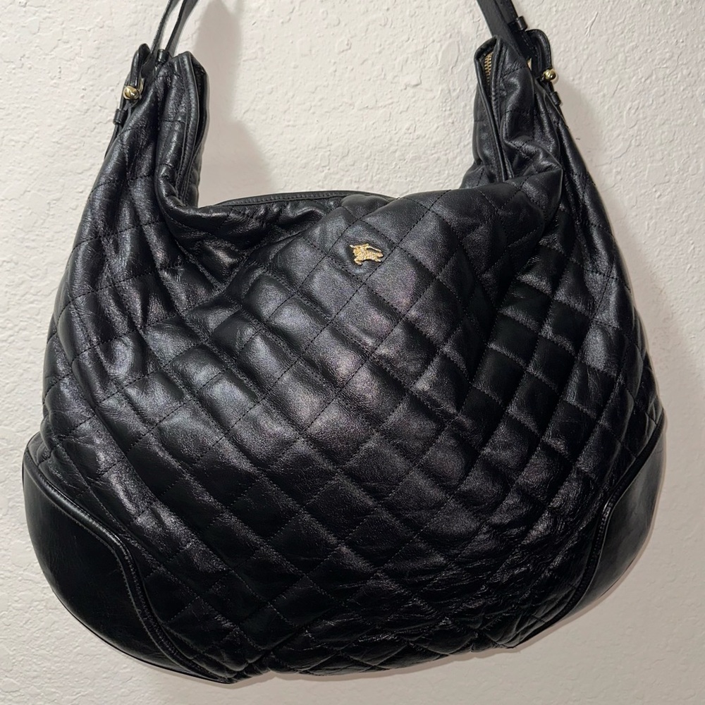 Burberry Black Quilted Leather Hobo Bag